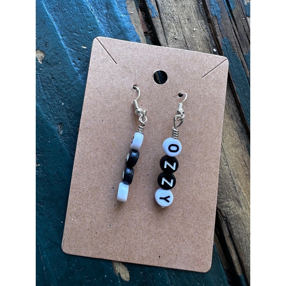 Ozzy Osbourne Bat Dangle‎ Earrings Black White Letter Bead Goth Rock Metal Fan